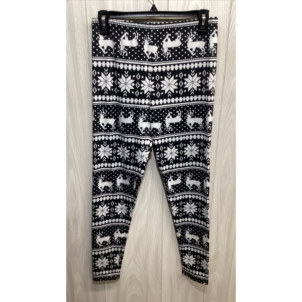 UNBRANDED Women's (Size L) Pull On Leggings Polyester Stretch Black White Winter